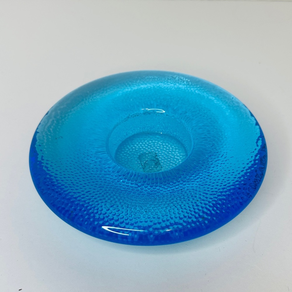 littala Finland Nappi Art Glass Blue Tea Light Candle Holder by Markku Salo